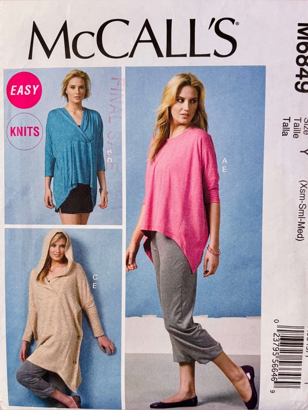McCALL’S 6849 Sewing Pattern NEW Xsm-Sml-Med